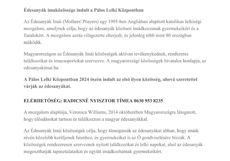 Édasanyák imaközössége indult
