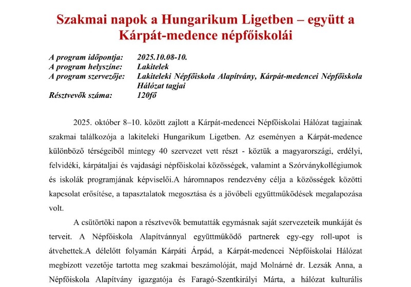 Részt vettünk a Népfőiskolai Hálózat Találkozóján